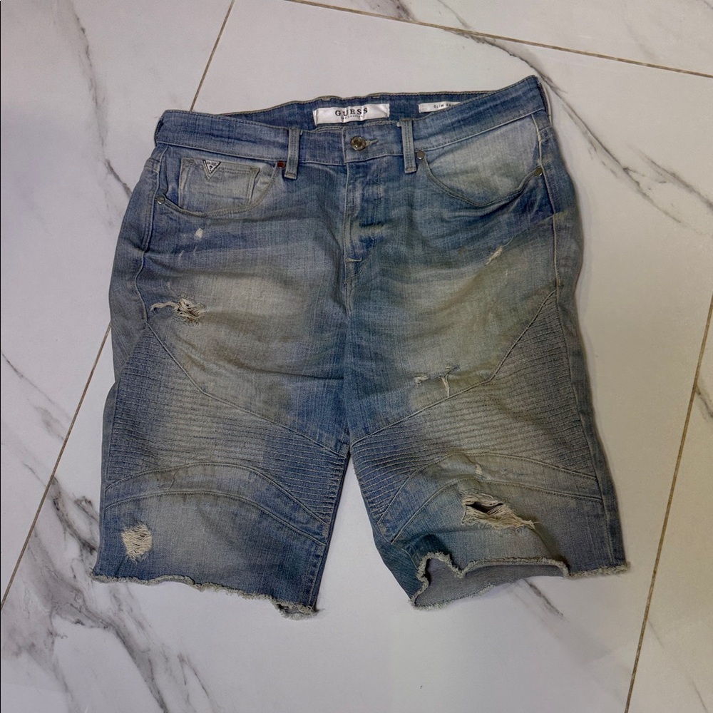 Guess Men's Faded Blue Jean Shorts